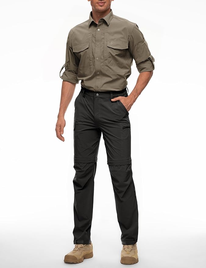 Wespornow Men's-Convertible-Hiking-Pants Quick Dry Lightweight Zip Off Breathable Cargo Pants for Outdoor, Fishing, Safari