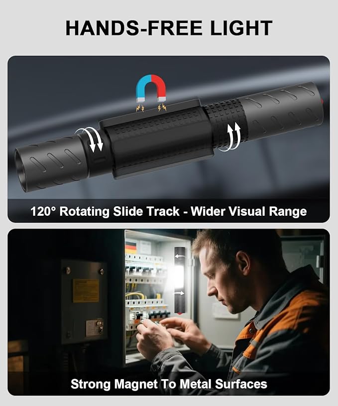 Rechargeable Flashlight High Lumens 3Packs-Super Bright Magnetic LED Flashlights with Screwdriver Set,Window Glass Breaker,COB Flash Light,7 Modes,Zoomable,Waterproof for Emergency Camping Car Repair