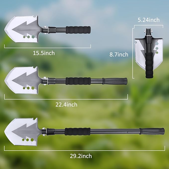 MonkeyKingBar-29inch Multifunction Folding Shovel with Detachable Steel Handle-Survival Shovel with Tactical Design for Digging, Hiking, Car, Off-Road(Portable Outdoor Gear)
