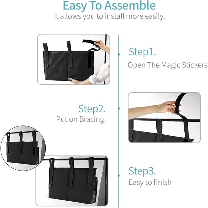 Bseash Bunk Bed Organizer, Bedside Caddy Hanging Bed Organizer Storage Bag 8 Pockets, for College Dorm Rooms Bed, Hospital Bed, Baby Bed Rails, 600D Oxford Cloth