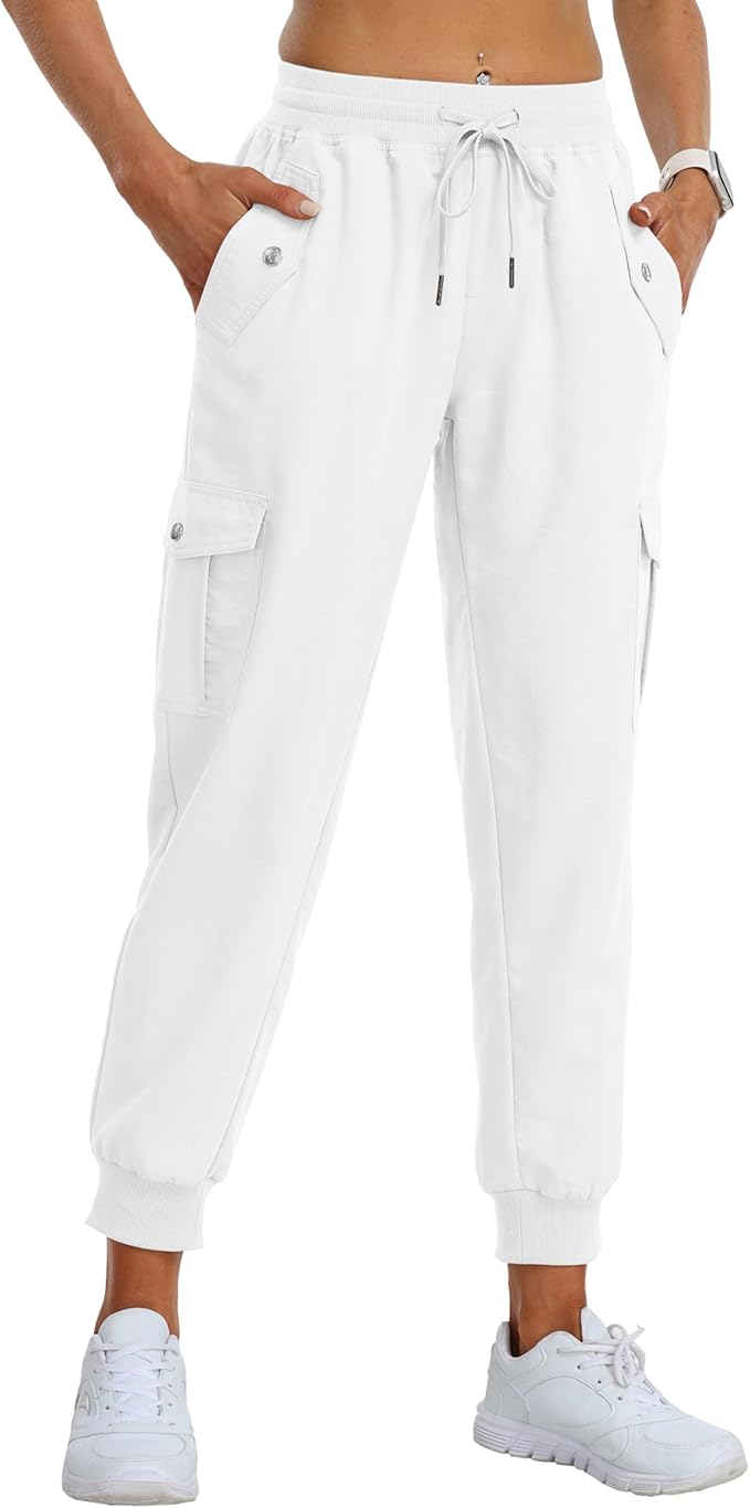MoFiz Women's Outdoor Cargo Pants Lightweight Joggers Elastic Waist Athletic Hiking Sweatpants Casual Travel Pant with Pocket