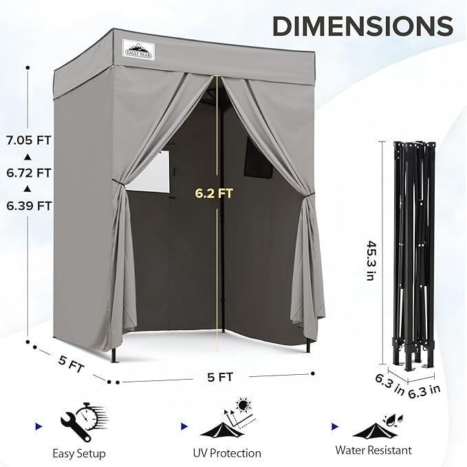 EAGLE PEAK Flex Compact 5x5 Pop-up Canopy Changing Room, Portable Privacy Dressing Room for Indoor Fashion Photoshoots, Camping, or Pool, Gray