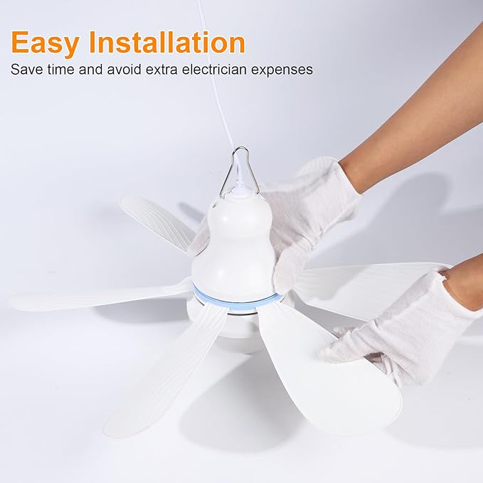 Portable USB Ceiling Fan with LED Light & Remote Control |4 Speeds,3 Light Modes,Timer |16.5 in Mini Size, 6 Detachable Blades|DC 5V Hanging Fan for Tent, RV, Camping,Patio & Home-Easy Install