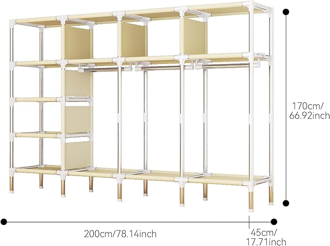 Portable Wardrobe Closet Durable and Easy to Assemble Heavy Duty Clothes Rack with Non-Woven Cover Fabric Best for Bedroom and Easy Storage and Organization (Grey-D)