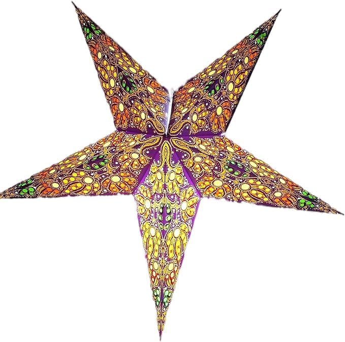 Paper Lantern Lampshade Paper Star Light Shades Large 60cm Star Hanging Decorations for Christmas Wedding Home Decoration Birthday Party (Purple, Yellow, Green Multi)