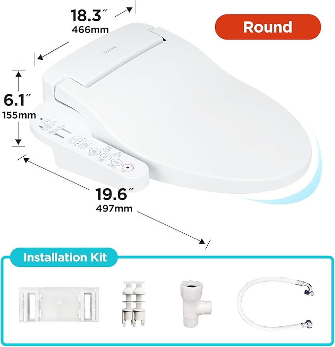 Blooming NB-1360R Bidet Toilet Seat, Warm Water, Warm Air Dryer, Heated Toilet Seat, Sittable Lid, Nightlight, Fits Elongated Toilets, White (Panel/Round)
