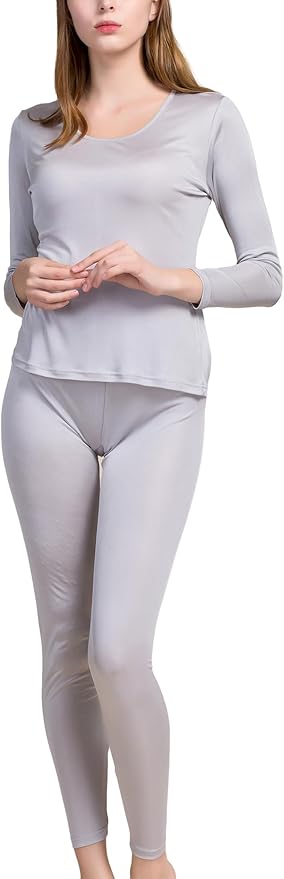 Grenasasilk Womens Silk Long Underwear Mulberry-silk Long Johns Thermal Underwear Sets Cold Weather Base Layer
