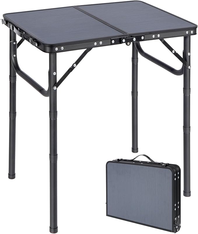 RedSwing Small Folding Table Adjustable Height, Lightweight and Portable Aluminum Frame Camping Table for Outdoor Indoor Picnic, 2 Feet, Grey