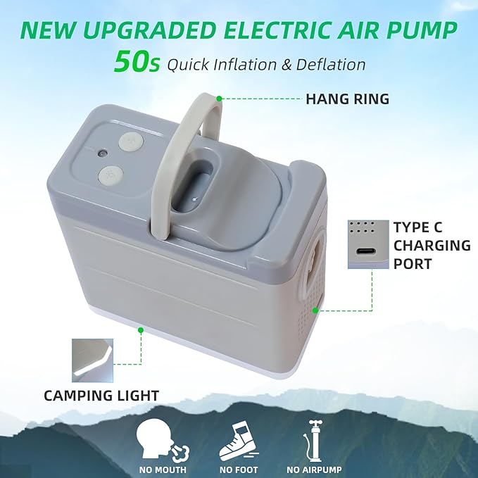 Self Inflating Sleeping Pad with Electric Pump, 4”Ultra-Thick Memory Foam Camping Mattress Pad, Ultralight Camping Sleeping Pad, 9.5 R-Value Insulated Sleeping Mat for Car Travel