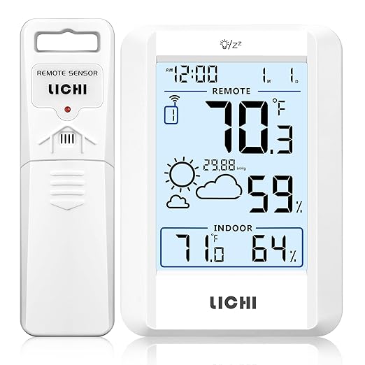 Indoor Outdoor Thermometer Wireless Weather Station Inside Outside Thermometers Hygrometer Monitor,with 330ft Range Remote Sensor, Battery Powered Backlight Display