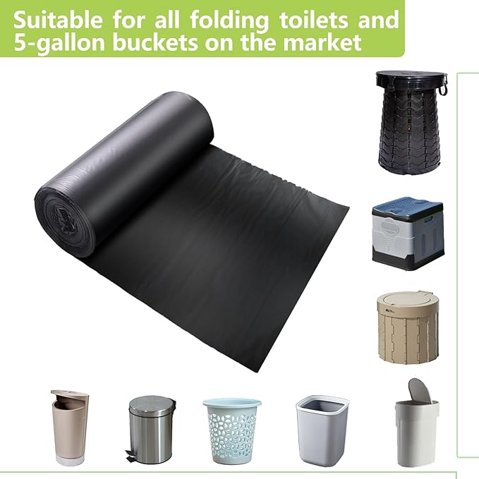 60 portable toilet bags，8 Gallon camping toilet waste bags for 5 gallon bucket,1mil bildegradable porta potty luggable loo bags for adults travel heavy-duty