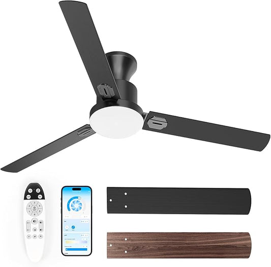 52 Inch Ceiling Fan with Remote & APP Control, LED Light, Reversible DC Motor, 6-Speed Silent Operation, Indoor & Outdoor Fan for Patio, Bedroom
