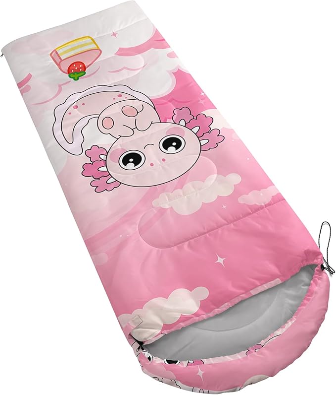 AILONEN Pink Lovely Rabbit Sleeping Bag for Girls Kids Adults,Warm and Cool Weather,Lightweight,Waterproof Backpacking,Cartoon Flowers Printed Bunny Sleeping Bag for Camping
