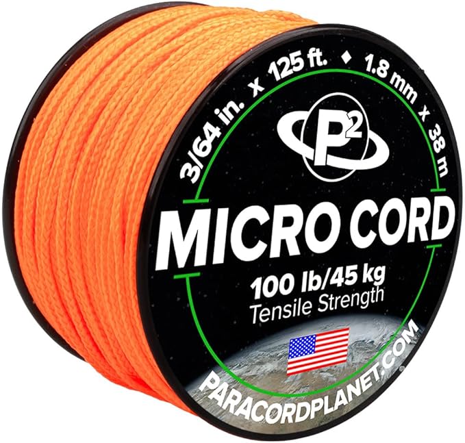 Paracord Planet Micro Paracord – Thin Braided Cord for Crafting, Fishing, and DIY Projects in 125 ft Spools – Neon Orange