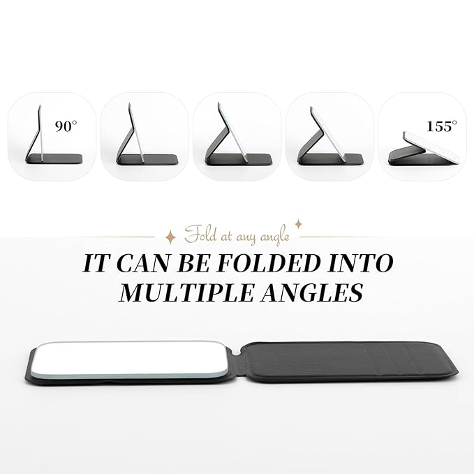 DUcare Mini Folding Mirror Portable Travel PU Portable Adjustable Rectangular Ultrathin Vanity Mirror with Stand, for Travel, Camping,Home