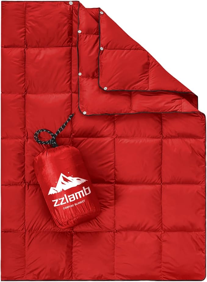 zzlamb Puffy Down Camping Blanket Water-Repellent, Down Throw Travel Blanket Portable for Outdoor, Light Warm Quilt for Couch Plane Car Theater Stadium Picnic RV Backpacking Hammock