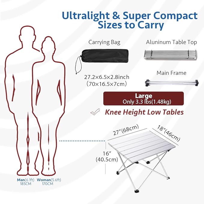 Grope Small Folding Camping Table with Aluminum Table Top, Beach Table for Sand with Carrying Bag,Prefect for Outdoor,Picnic,BBQ,Cooking,Festival