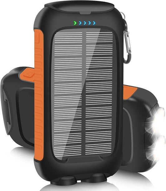 Solar Charger Power Bank 20000mAh, Portable Charger External Battery Pack 5V/3A Type C Input Output Dual Built-in Bright Flashlights, Outdoor Battery Pack for Cell Phones, Camping, Hiking, Emergency