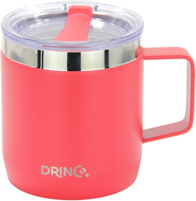 Drinco 16 oz Coffee Mug, Vacuum Insulated Camping Mug with Lid, Double Wall Stainless Steel Travel Mug Insulated Tumblers Coffee Mugs Coffee Cups Tea Cup (14oz Barn Red)