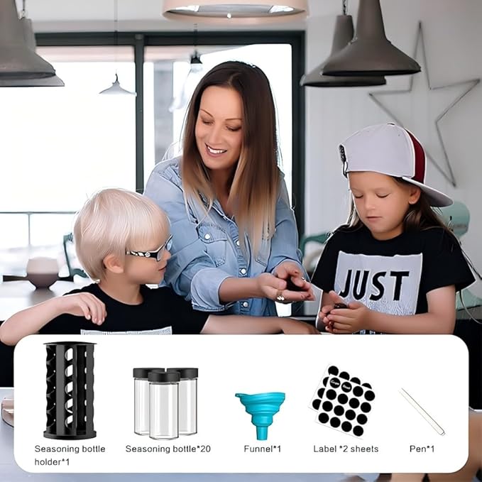 Rotating Spice Rack Organizer for Cabinet, Spice Racks Storage with 20 Jars, Spinning Spice rack for Kitchen Countertop, Spice Holder,Seasoing Storage Racks,Black