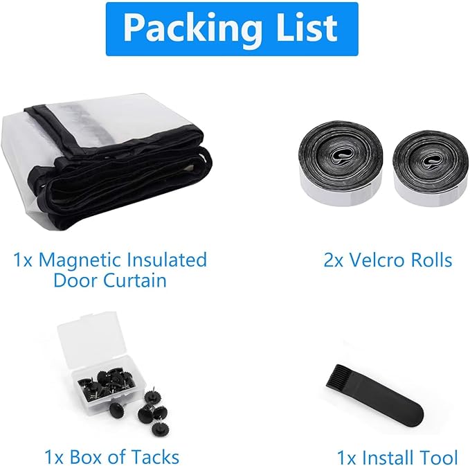 RELIANCER Magnetic Thermal Insulated Double Door Curtain,Waterproof EVA Doors Cover,Fit Doors Size 72"x96",Self-Closing Insulated Doorway Curtain Partition,Temperature Protection Thermal Door Screen