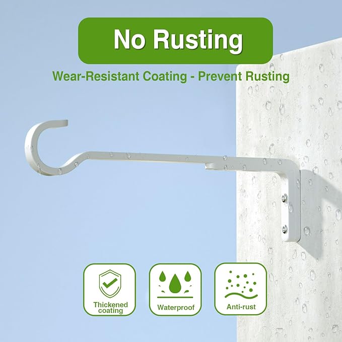 8 Inch 2 Pack White Heavy Duty Outdoor Plant Hangers for Hanging Baskets, Iron Hanging Plant Brackets for Hanging Plants Outside, Metal Plant Hooks Plant Wall Hooks for Hanging Lantern, Bird Feeder