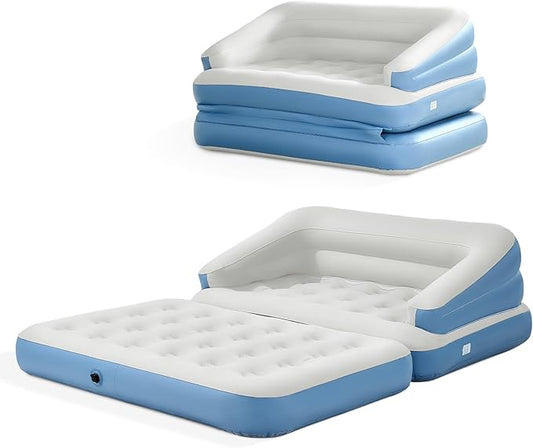 Full Size Air Mattress for Inflatable-Portable Blow Up Mattress Sofa Bed with Flocked top-Double Air Couch for Tent Camping(Lake Blue)