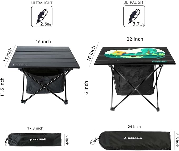 ROCK CLOUD Portable Camping Table Ultralight Aluminum Camp Table with Storage Bag Folding Beach Table for Camping Hiking Backpacking Outdoor Picnic, Size M