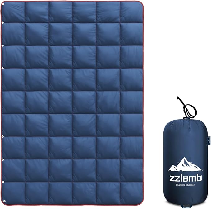 zzlamb Camping Blanket, Compact Lightweight Soft Puffy Blanket Water-Repellent, Packable Warm Quilt Down Alternative Picnic Hiking Backpacking Beach Travel RV Airplane Couch Car