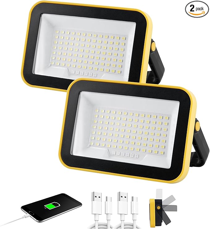 40W Rechargeable Work Light with Tripod Hole, 2400LM LED Work Light Battery Powered, Waterproof Portable Work Light Cordless Job Site Lighting 180° Rotate for Garage Camping Car Repairing 2 Pack