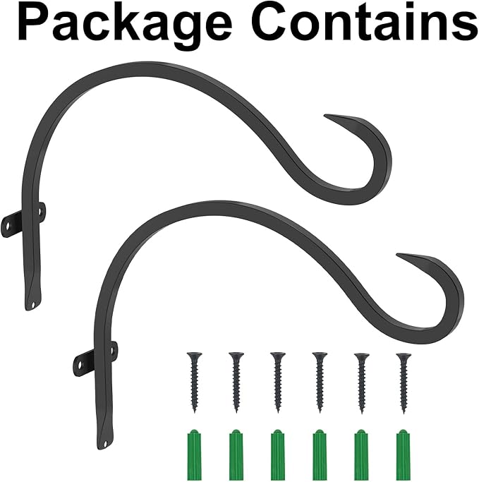 GameXcel Hanging Plant Bracket, 2PCS 12in Large Plant Hangers Outdoor Indoor Heavy-Duty Metal Wall Plant Hooks Plant Hanger with Screws for Home Decor Bird Feeders Lanterns Wind Chimes Decorative