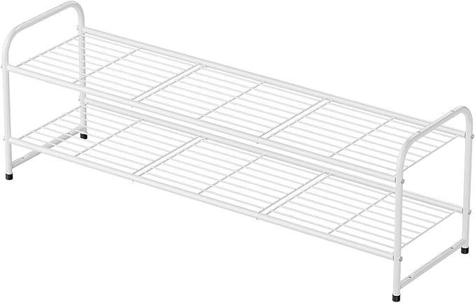 2 Tier Shoe Rack for Closet, 44 Inch Extra Long Shoe Storage Organizer for Shelves, Heavy Duty Metal, Easy Assembly, White