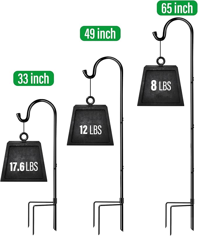 GOFORWILD Shepherd?™s Hooks 4 Pack Black, 65 inches Tall, Made of Premium Metal for Garden Decor, Plant Hanger, Lantern Hook, Garden Stake and Wedding Decor, 7016
