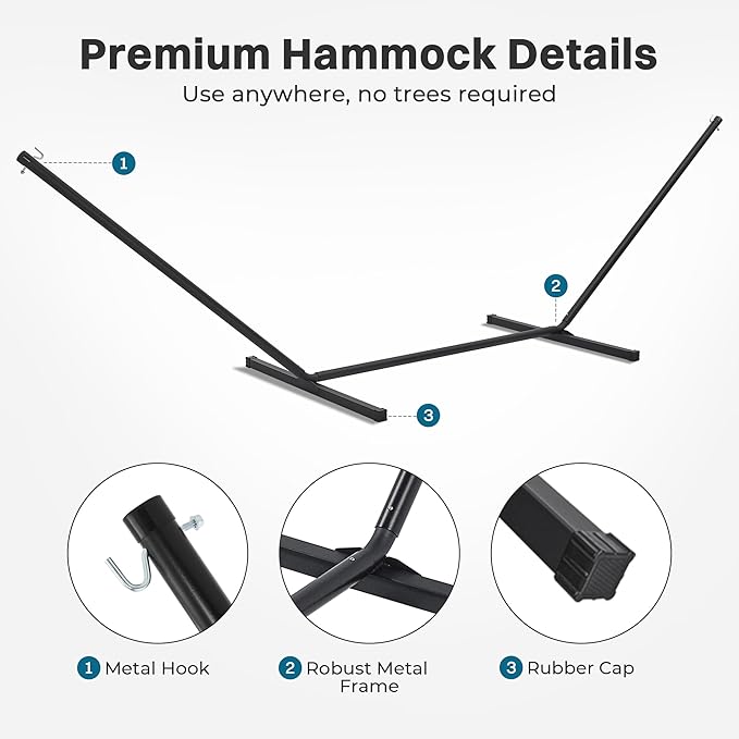 SUPERJARE Hammock with Stand, 2 Person Heavy Duty Hammock with Padded Cotton, Detachable Pillow & Strong Curved-Bar & Portable Carrying Bag, Perfect for Outdoor & Indoor, Orange with Stripes