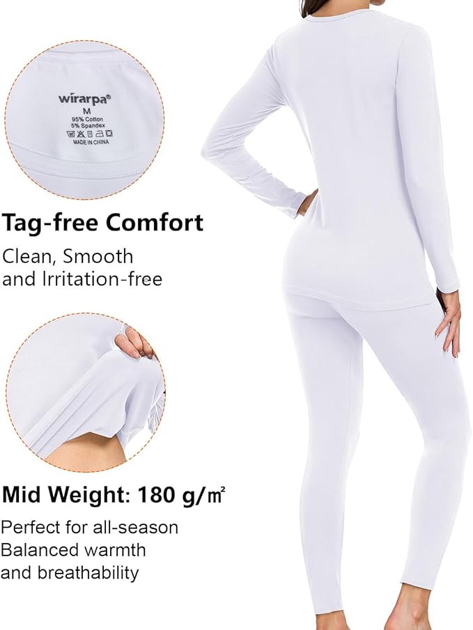 wirarpa Women's Cotton Thermal Underwear Set Long Johns Base Layer Pajama Set for Women Fall Top Bottom