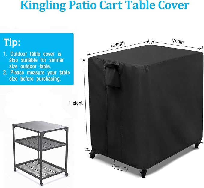 Kingling Outdoor Table Cover for Patio Cart Table, Waterproof Outdoor Grill Prep Table Cover Prep Cart Table Cover - 32" L x 27" W x 30" H