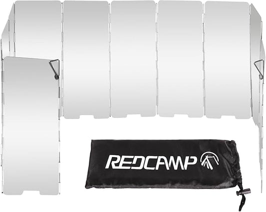 REDCAMP Folding Outdoor Stove Windscreen, 12 Plates Aluminum Camping Stove Windshield with Carrying bag, Lightweight Butane Burner Windshield