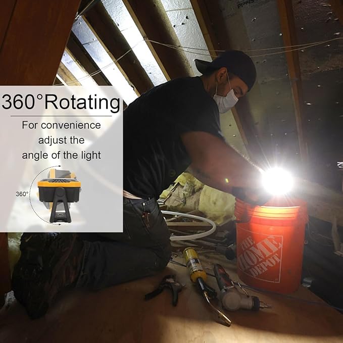 Sunzone Rechargeable LED Work Light,Portable Flood Light with Magnetic Base,Super Bright Waterproof Job Site Lighting for Camping,Hiking,Car Inspection with Emergency Mode(2 Pack)