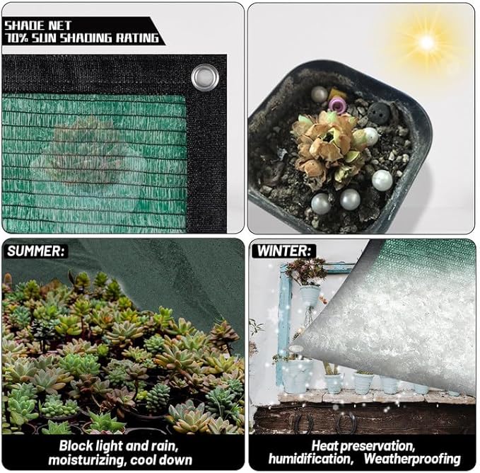 Cool Area 70% Sun Shade Cloth Mesh Tarp with Grommets for Plant Cover 10x12ft Patio Canopy Garden Pergola Greenhouse Car Barn Kennel Green