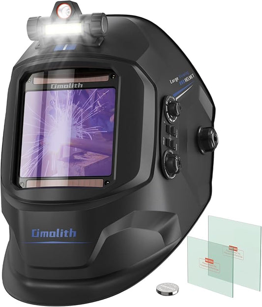 3.93"X3.66" Auto Darkening Welding Helmet with Light, 1/1/1/1 Top Optical Clarity, 4 Arc Sensor Wide Shade 4/5-9/9-13 for TIG MIG STICK CUT Welding Hood Welder Mask