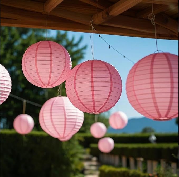 Pink Paper Lanterns Decorative 10pcs Party Hanging Decorations for Bachelorette Wedding Birthday Baby Shower Graduation Anniversary Pink Themed Room Decor DIY Activities