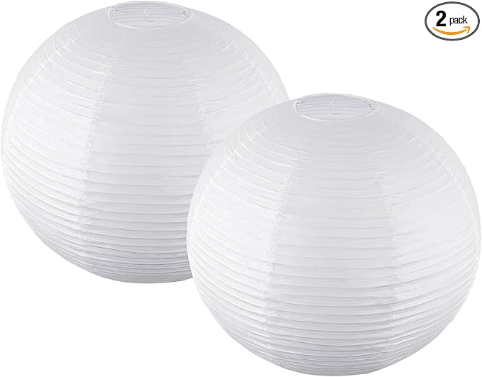 White Round Paper Lanterns, 15.75" Large Hanging Paper Lamp Shade, Chinese/Japanese Paper Lantern Pendant Light for Party Decoration, Home Decor Paper Ceiling Lampshade(2 Pack)
