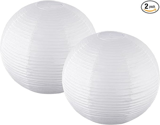 White Round Paper Lanterns, 15.75" Large Hanging Paper Lamp Shade, Chinese/Japanese Paper Lantern Pendant Light for Party Decoration, Home Decor Paper Ceiling Lampshade(2 Pack)