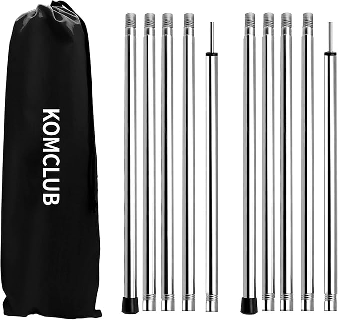 KOMCLUB Adjustable Tent Poles Telescoping Tarp Poles Camping Stainless Steel Lightweight Tarp Poles for Sun Sails Canopy Awning Shelter Bac