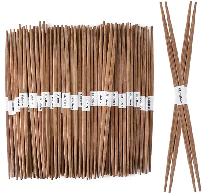 100 pairs Disposable Bamboo Chopsticks Separated With Paper Band To Go Chop sticks Double Pointed, 9.5 Inch(Brown)