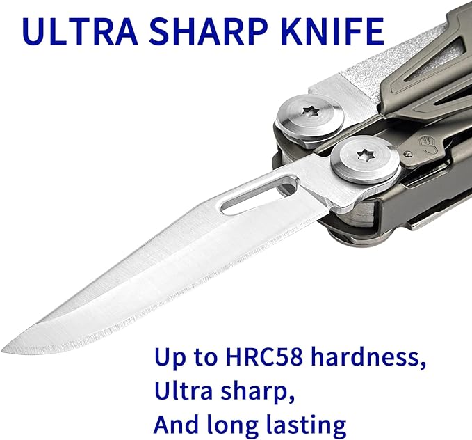 Multitool,19-in-1 Multitool Pliers with Titanium-plated Handle, Safety Locking, Lightweight EDC Tool and Nylon Sheath for Men,Outdoor Survival,Hiking,Camping