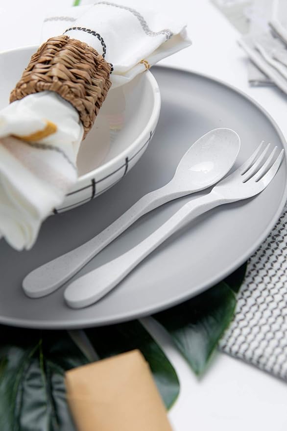 Knork Eco Astrik Plant Based Travel Set, 4 Piece (Eco Fork Knife Spoon With Carry Case, White and Gray