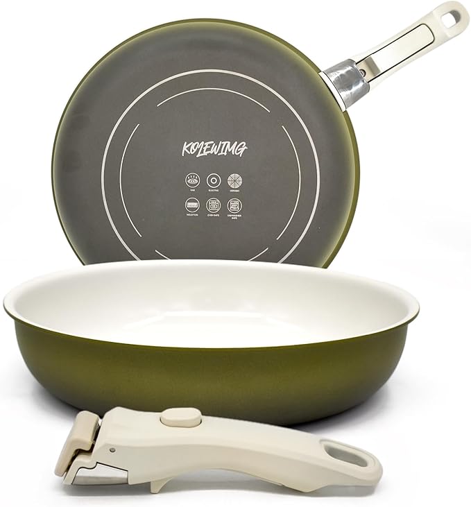 3-ply Stainless Steel Frying Pan,With Titanium Ceramic Coating,Detachable Handle,Dishwasher and Induction&Oven Safe,Compatible All Cooktops,10 inch