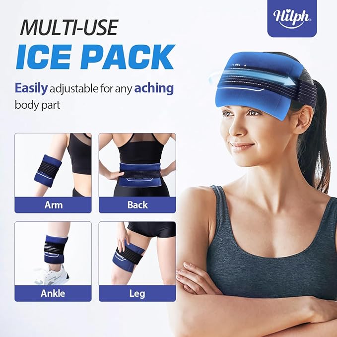 Hilph Ice Pack for Injuries Reusable, 6 Pack Hot and Cold Gel Ice Packs with Adjustable Wrap for Pain Relief, Sports Injury, Swelling, Bruises and Post Surgery Recovery, Ideal for Knee, Back, Ankle