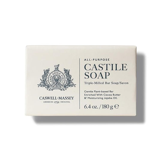 Caswell-Massey Pure Castile Bar Soap for Men & Women, Unscented & Moisturizing Natural Soap Bar for All Skin Types, Made with Essential Oils & Plant-Based Formula for Face, Body & Hair, 6.4 oz